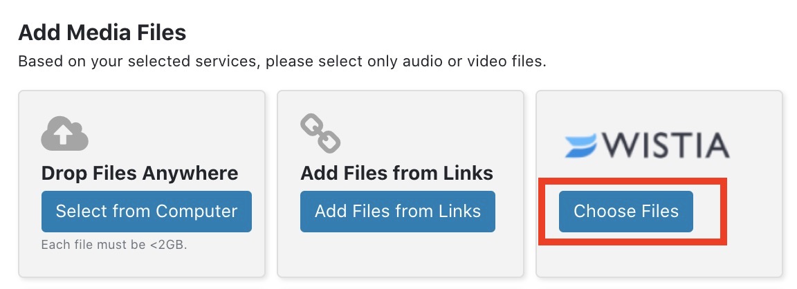 Select linked Wistia account to submit request for closed captions