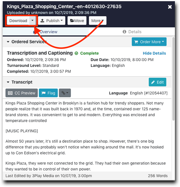 SRT captions for YouTube download