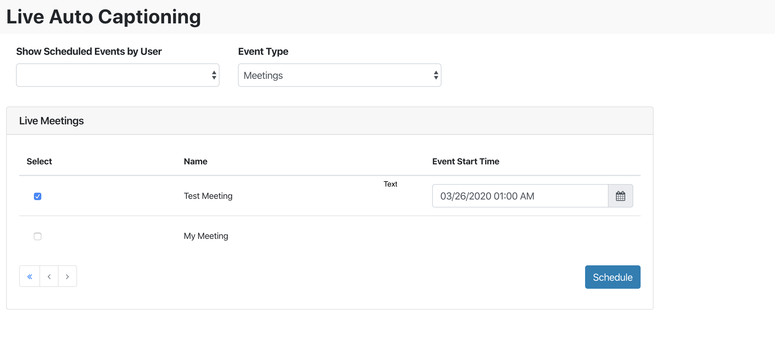 Selecting a meeting from the available Zoom meetings, in 3Play's account system