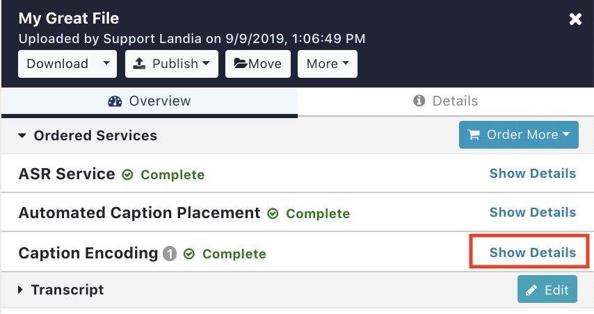 Expand Caption Encoding details section