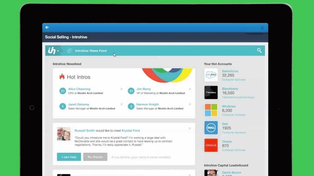 Introhive Social Selling Screenshot