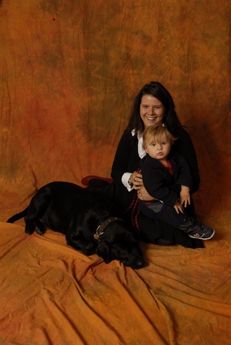 Francesca Sassoli, il figlio Filippo e il cane Beck