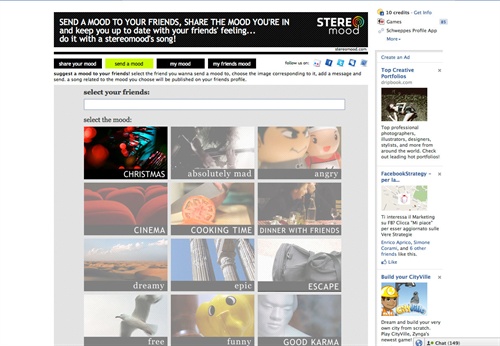 stereomood.com - l'interfaccia dell'applicazione Facebook http://apps.facebook.com/stereomood
