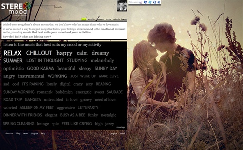 stereomood.com - l'homepage del sito con la sua interfaccia semplice e intuitiva