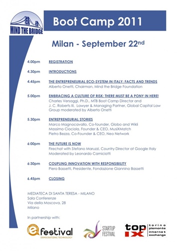 Programma Mind the Bridge BOOTCAMP MILANO 22 settembre 2011