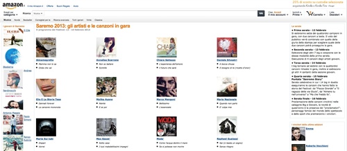 Screenshot della pagina di Amazon.it dedicata a Sanremo