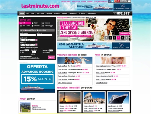 L'home page di lastminute.com