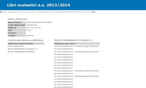 Fig.3 - Selezione della classe nell'istituito scelto