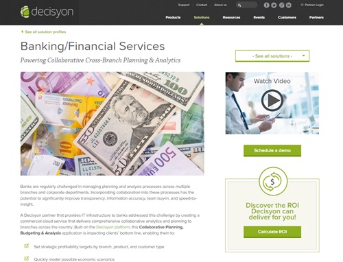 Solution Gallery, pagina dedicata al Banking