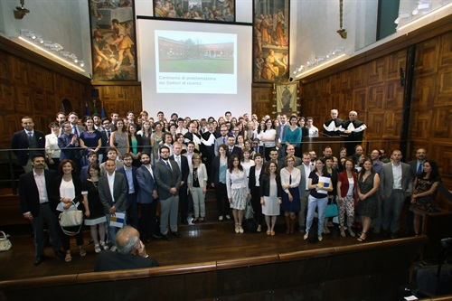 Un momento della cerimonia di proclamazione dei dottori di ricerca