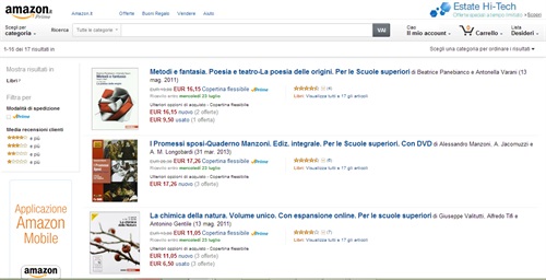 Pagina di Amazon.it con i testi scolastici da acquistare