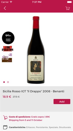 Screenshot della App Tannico.it