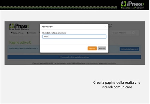 Crea la pagina della realtà che intendi comunicare 