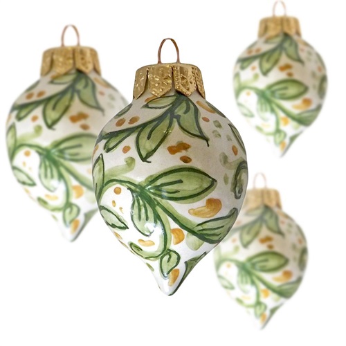 Ghenos - Set 4 palline per albero di Natale. Pallina mignon, modello goccia, decoro burgio - euro 25,02.