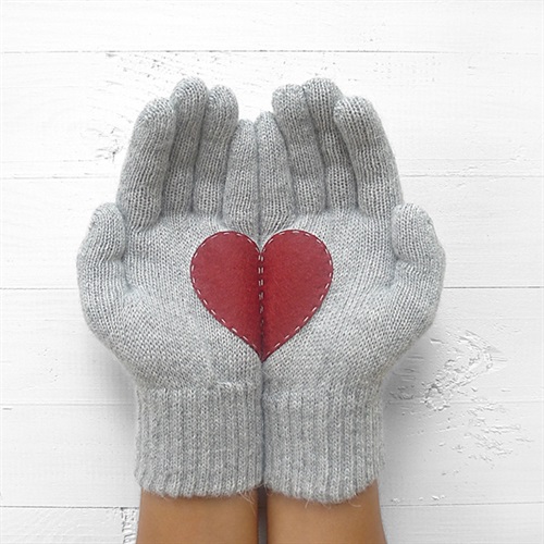 Guanti grigio - bordeaux.