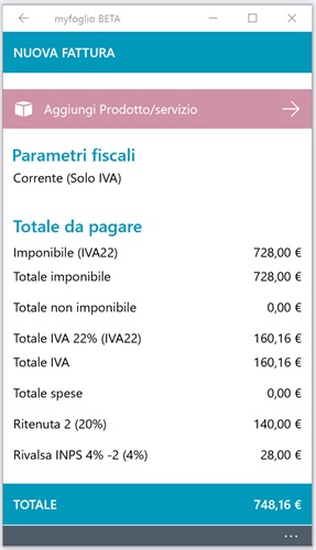 La fuinzionalità di riepilogo fatturazione dell'app myfoglio