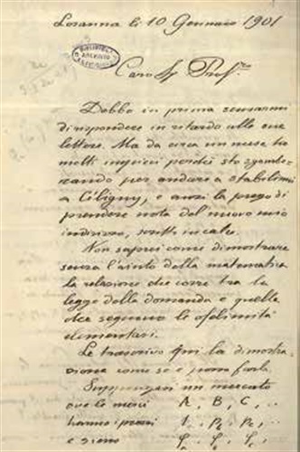 Lettera di Pareto a Graziadei, 1901