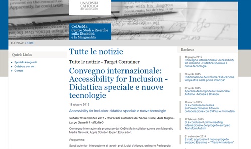 Screenshoot del sito dell'evento