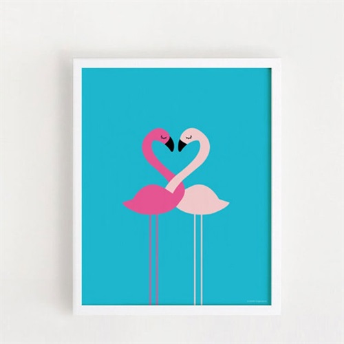 Poster con cornice Pink Flamingos In Love.