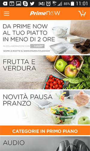 L'iniziativa visualizzata nell'app Prime Now