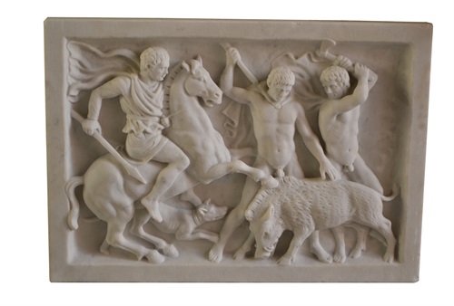 Bassorilievo caccia al cinghiale di Testa di cavallo di Todini Sculture