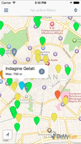 La mappa dell'app che mostra dove vi sono dei job disponibili