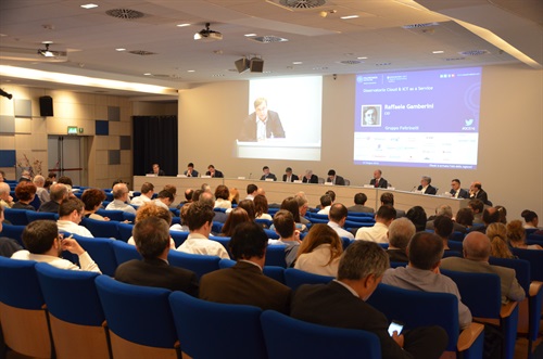 Il tavolo dei relatori | Convegno di presentazione dei dati della Ricerca dell'Osservatorio Cloud&ICT as a Service, all'interno della sala conferenze dell'Istituto Mario Negri