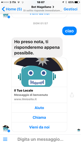 Bot Magellano schermata iniziale