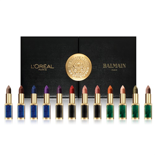 Cofanetto L'Oréal Paris x Balmain in edizione limitata. Una collezione di 12 rossetti Color Riche personalizzati da Olivier Rous