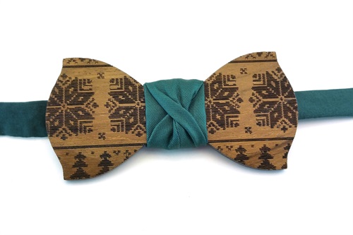 Papillon in legno spazzolato, con nodo in raso verde smeraldo, limited etidion Pattern di Gigetto