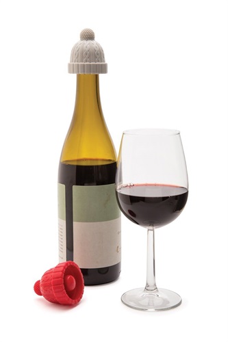 Set due tappi a forma di cappellino di lana per bottiglie di vino di Monkey Business
