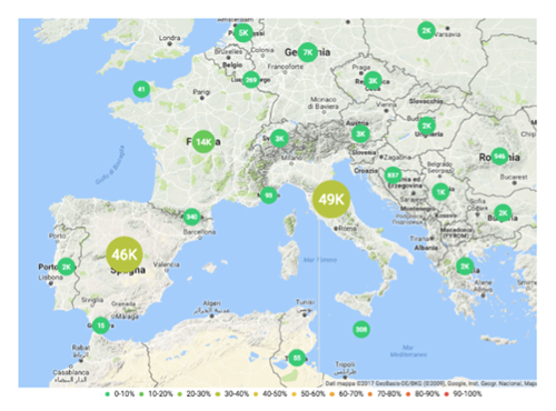 Geolocalizzazione  (fonte Talkwalker)