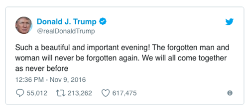 Il secondo classificato nella lista dei tweet di Trump che hanno scatenato più reazioni