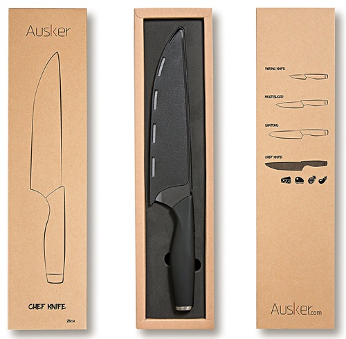 Ausker - Coltello in Ceramica Nera ad Alta Densità, Lama 20 cm, Manico Nero, Coltello Chef Knife. 
Prezzo: EUR 26,99
