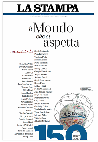 The cover of the supplement for 150th anniversary of the newspaper La Stampa