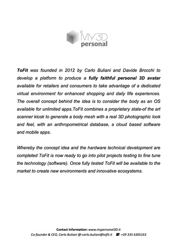 A new strategic partnership for ELSE Corp: ToFit & MyPersonal3D