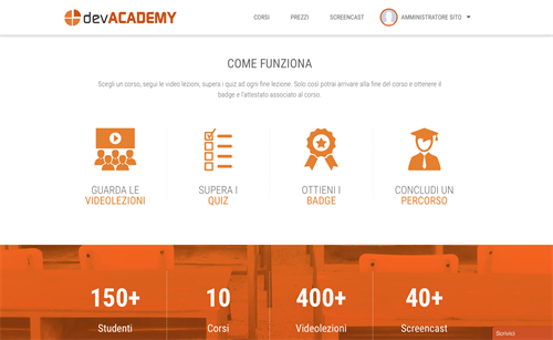 Quiz di sbarramento e attestato per ogni singolo corso