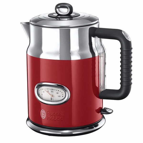 Bollitore Elettrico Retrò, 2400 watt, 1.7 litri, Acciaio Inossidabile, Rosso di Russell Hobbs.