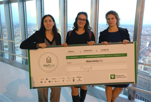 Monica Piergiovanni, Giustina Casagrande ed Elena Bianchi, co-founder di mEryLo, dispositivo microfluidico compatto che permette di incorporare i farmaci antitumorali nei globuli rossi del paziente in modo veloce, facile ed efficace, preservandone al