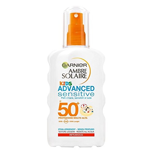 Garnier Ambre Solaire Crema Solare Bambini, Protezione Solare Spray Advanced Sensitive Kids, IP50+, 200 ml.