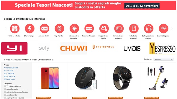 Screenshot pagina Tesori nascosti