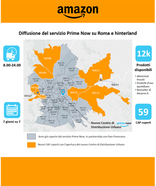 Prime Now Roma, mappa del servizio