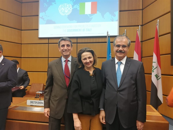 Rappresentante Permanente d'Italia, S.E. Amb. Alessandro Cortese, Diana Battaggia, Direttore UNIDO ITPO Italy, Rappresentante Permanente dell’Iraq, Amb. Baker Fattah Hussein