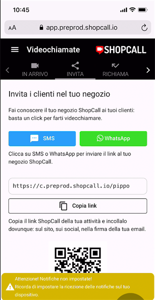 Schermata ShopCall app