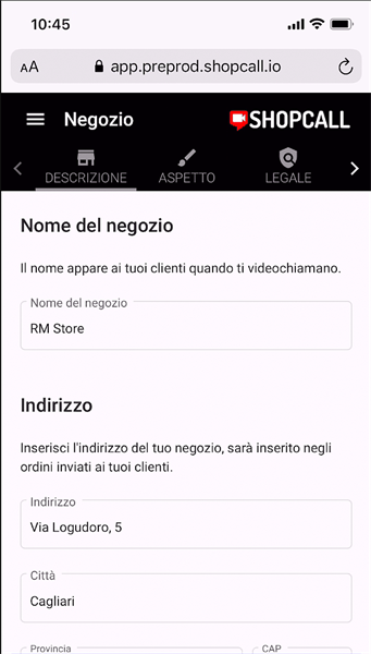 Schermata ShopCall app