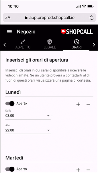 Schermata ShopCall app