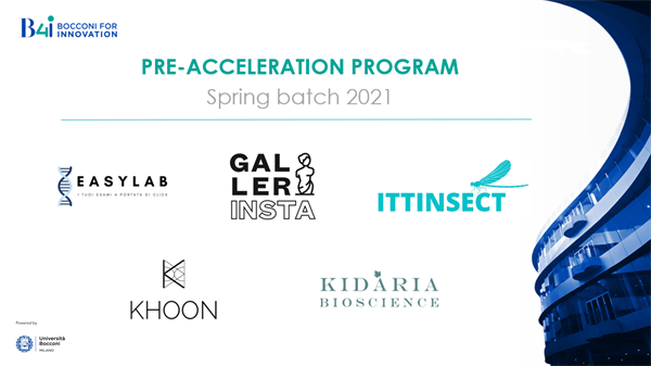 EasyLab, GALLERINSTA, Ittinsect, KHOON e Kidaria Bioscience: startup pre-accelerate da B4i - Bocconi for innovation (Spring Batch 2021)