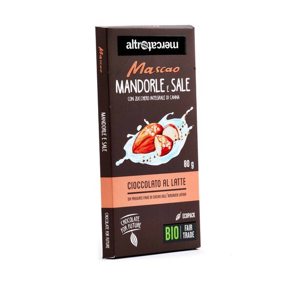 Cioccolato Mascao al latte con mandorle e sale - bio - 100g