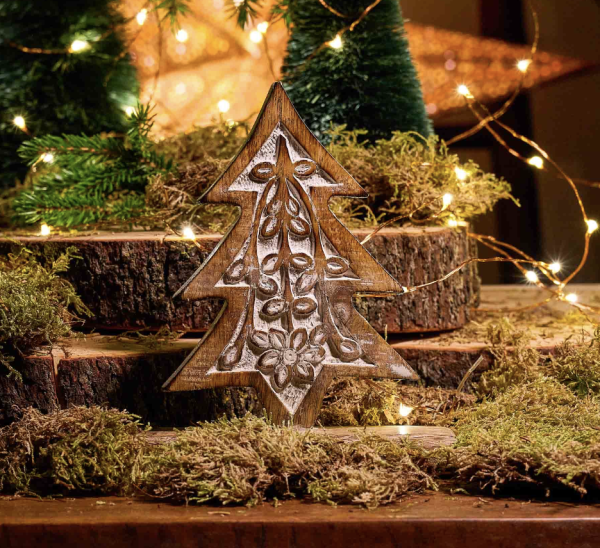 Albero da tavolo FIR, legno di mango intagliato