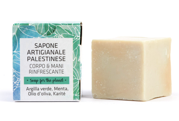 Sapone artigianale palestinese corpo e mani – Rinfrescante – argilla verde, menta, olio d'oliva e karité